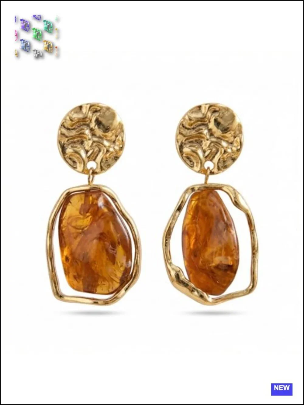 Resin Statement Geometric Drop Earrings with Hammered Metal
